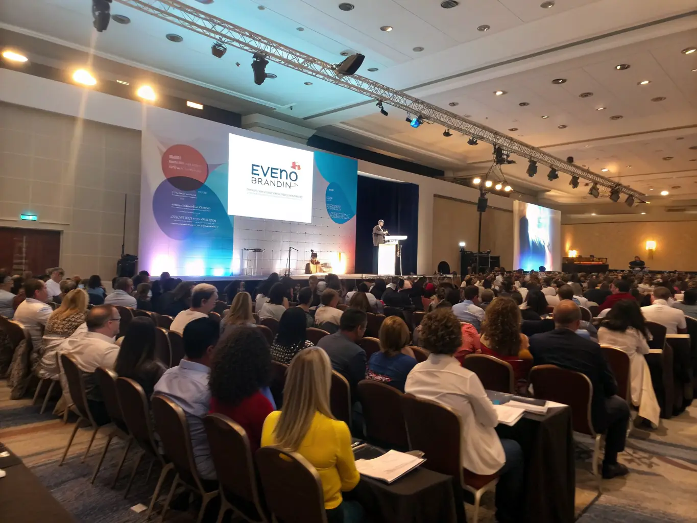 A visually appealing image showcasing a keynote speaker addressing a large audience at an upcoming Pecangate conference, emphasizing the event's focus on corporate leadership and innovation.